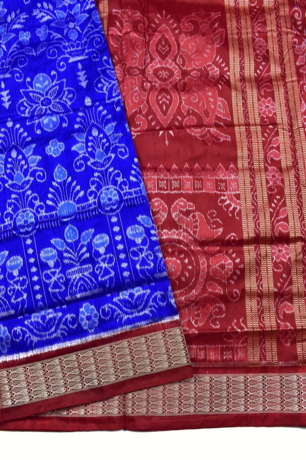 Blue Colour Sambalpuri Handloom Bandha Silk Saree - Image 3