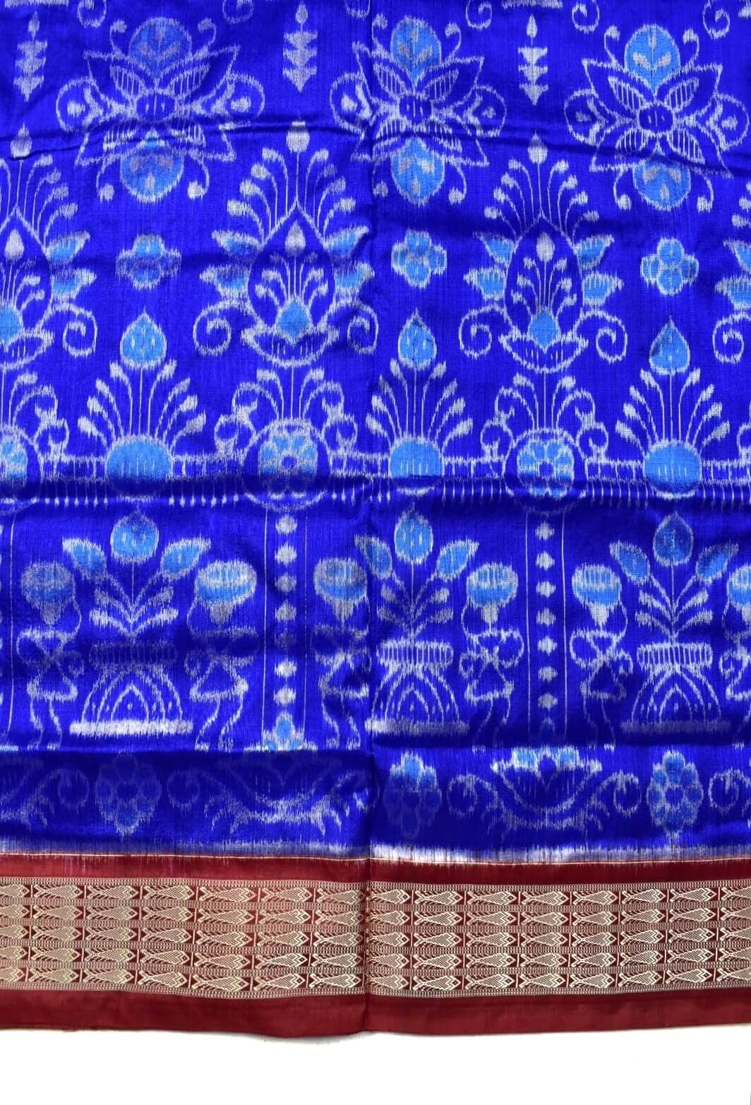 Blue Colour Sambalpuri Handloom Bandha Silk Saree - Image 4