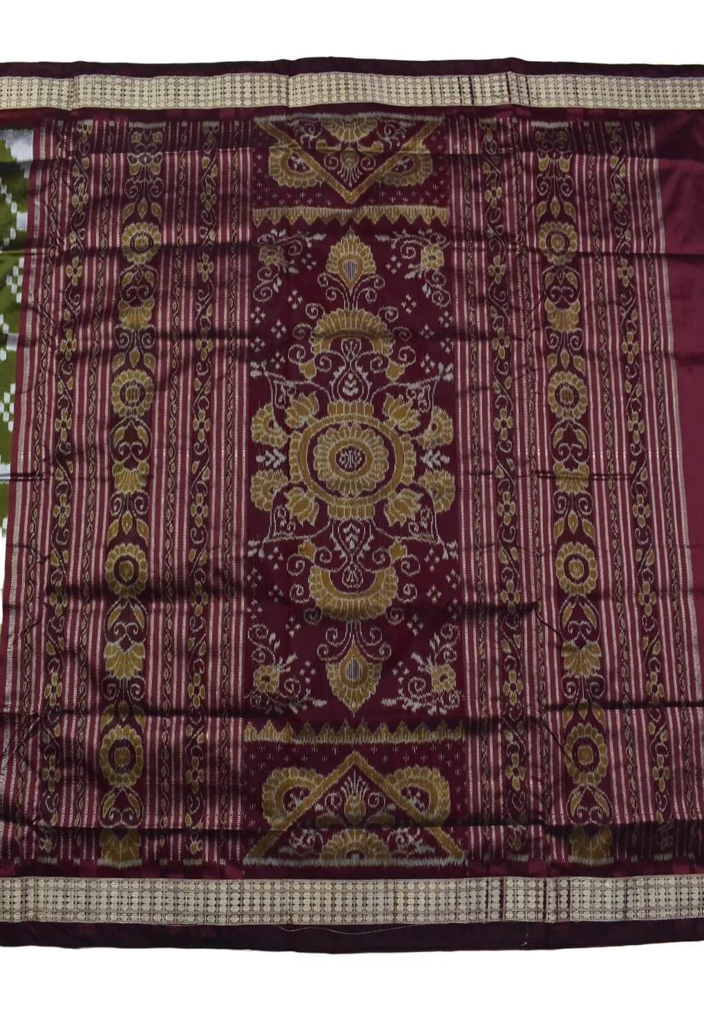 Mahendi Colour Pasapali Design Sambalpuri Handloom Bandha Silk Saree - Image 2