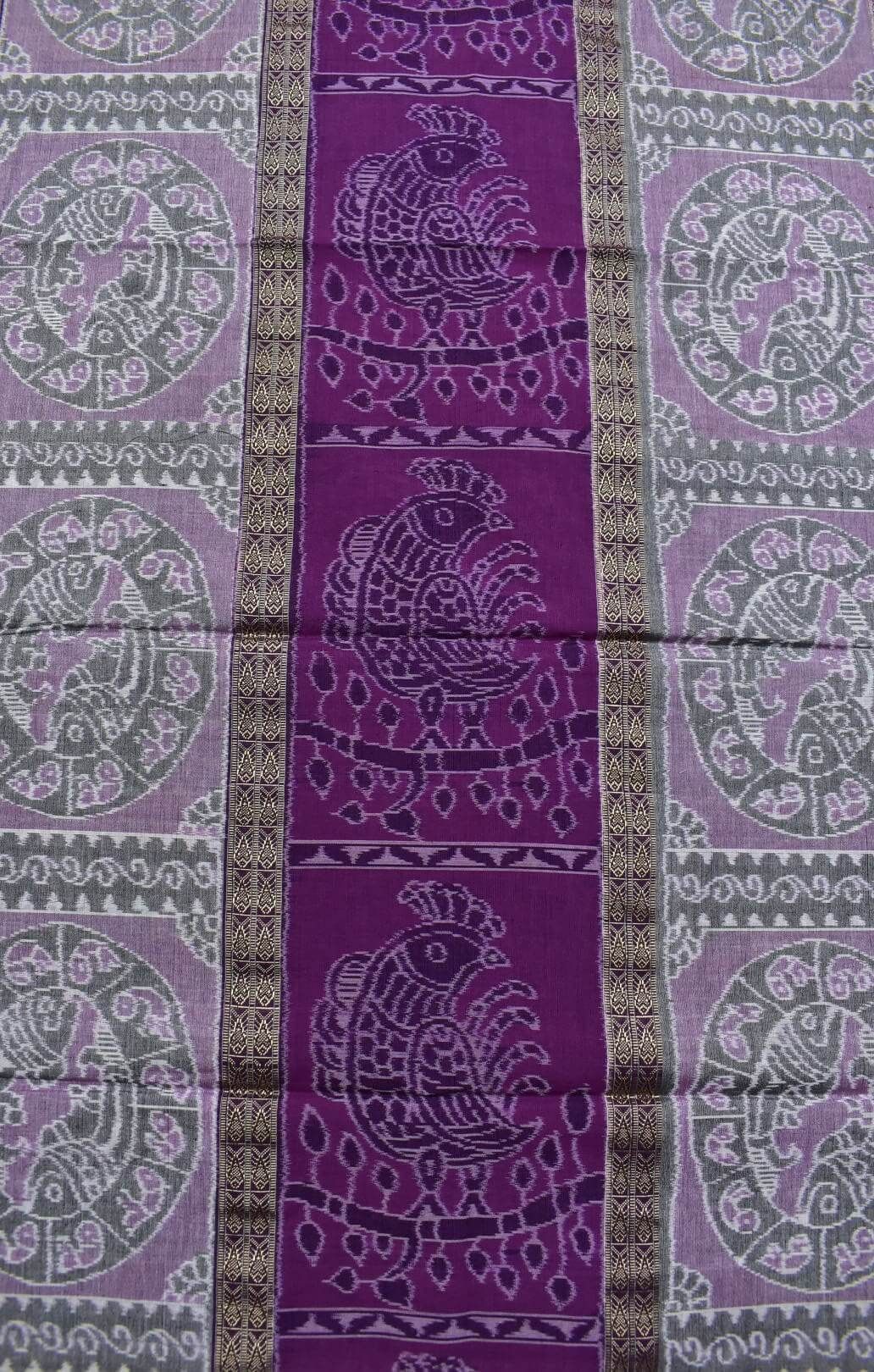 lite purple Colour Peacock Design Sambalpuri Handloom Cotton Dress Materials - Image 5