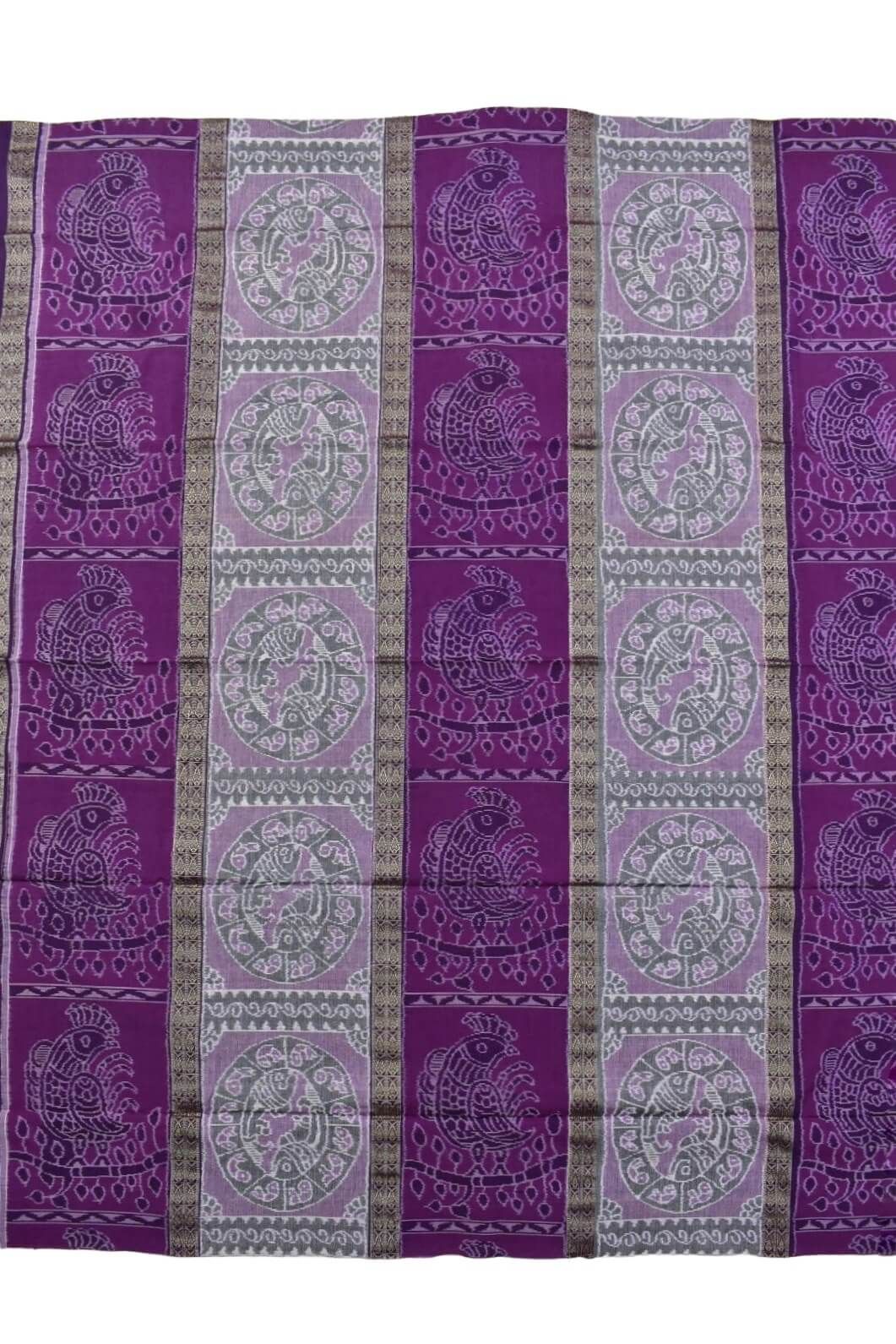 lite purple Colour Peacock Design Sambalpuri Handloom Cotton Dress Materials - Image 4