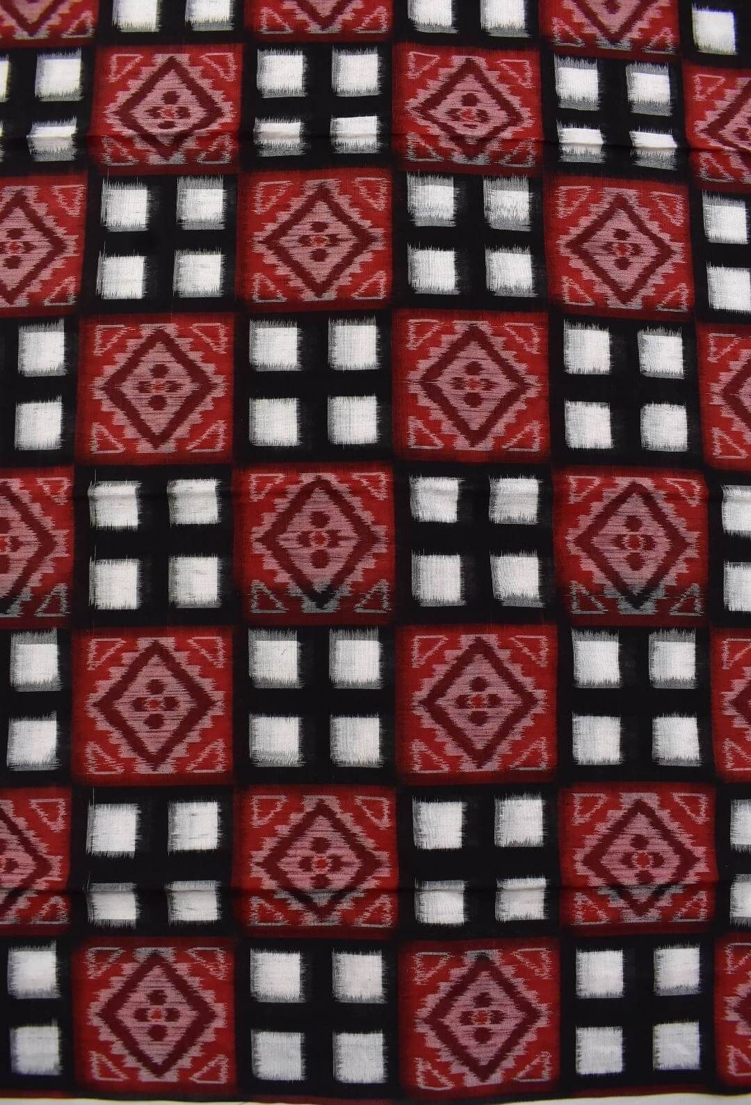 Red-Black Colour Pasapali Design Sambalpuri Handloom Cotton Dress Materials - Image 5