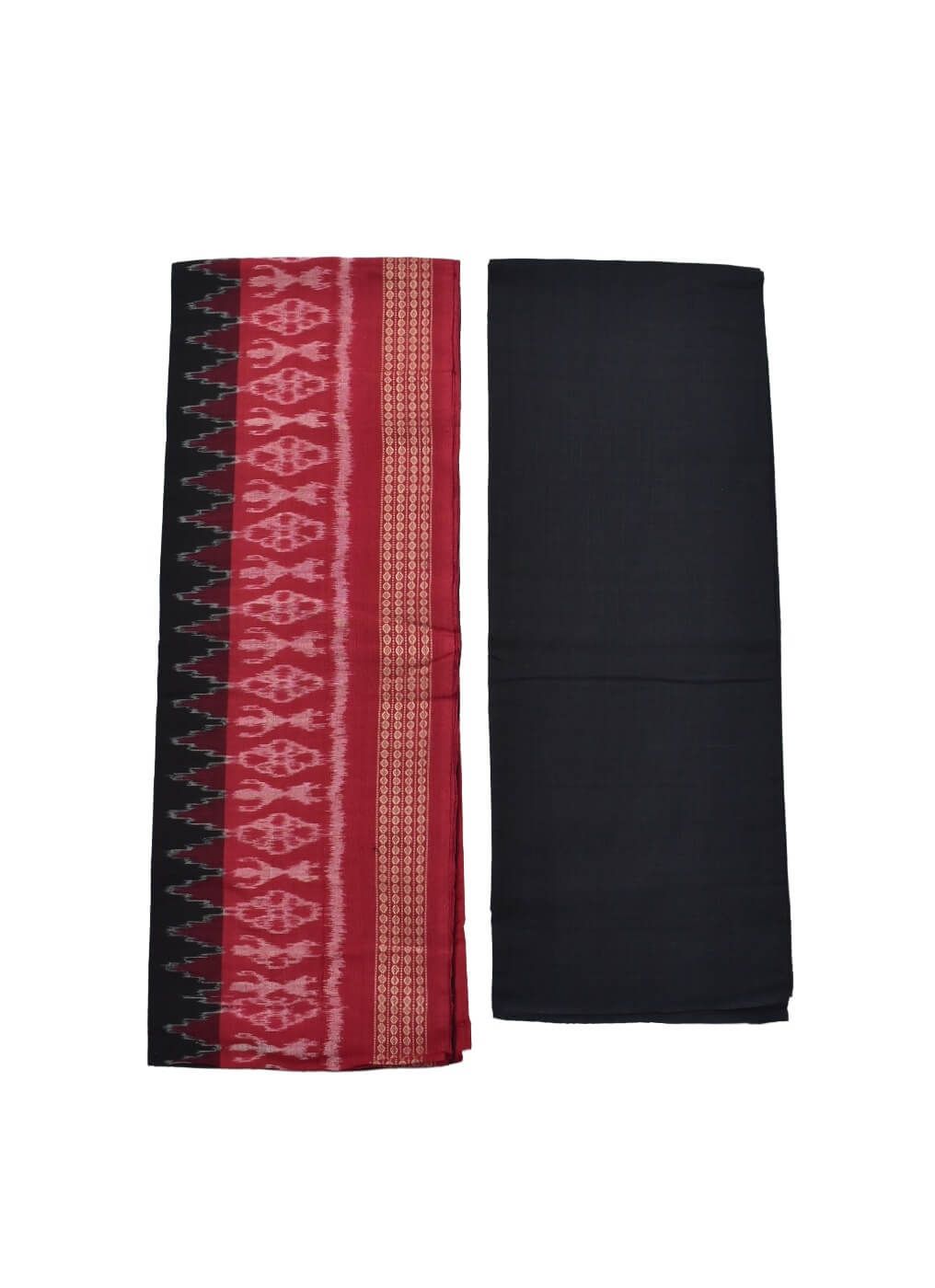 Red-Black Colour Pasapali Design Sambalpuri Handloom Cotton Dress Materials - Image 2