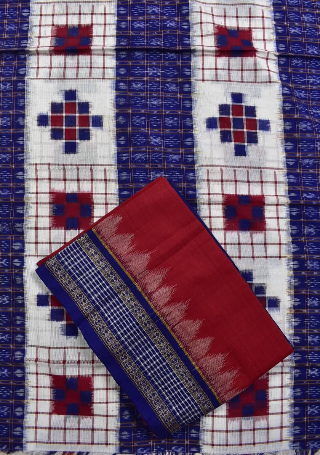 Blue Colour Pasapali Design Sambalpuri Handloom Cotton Dress Materials - Image 3