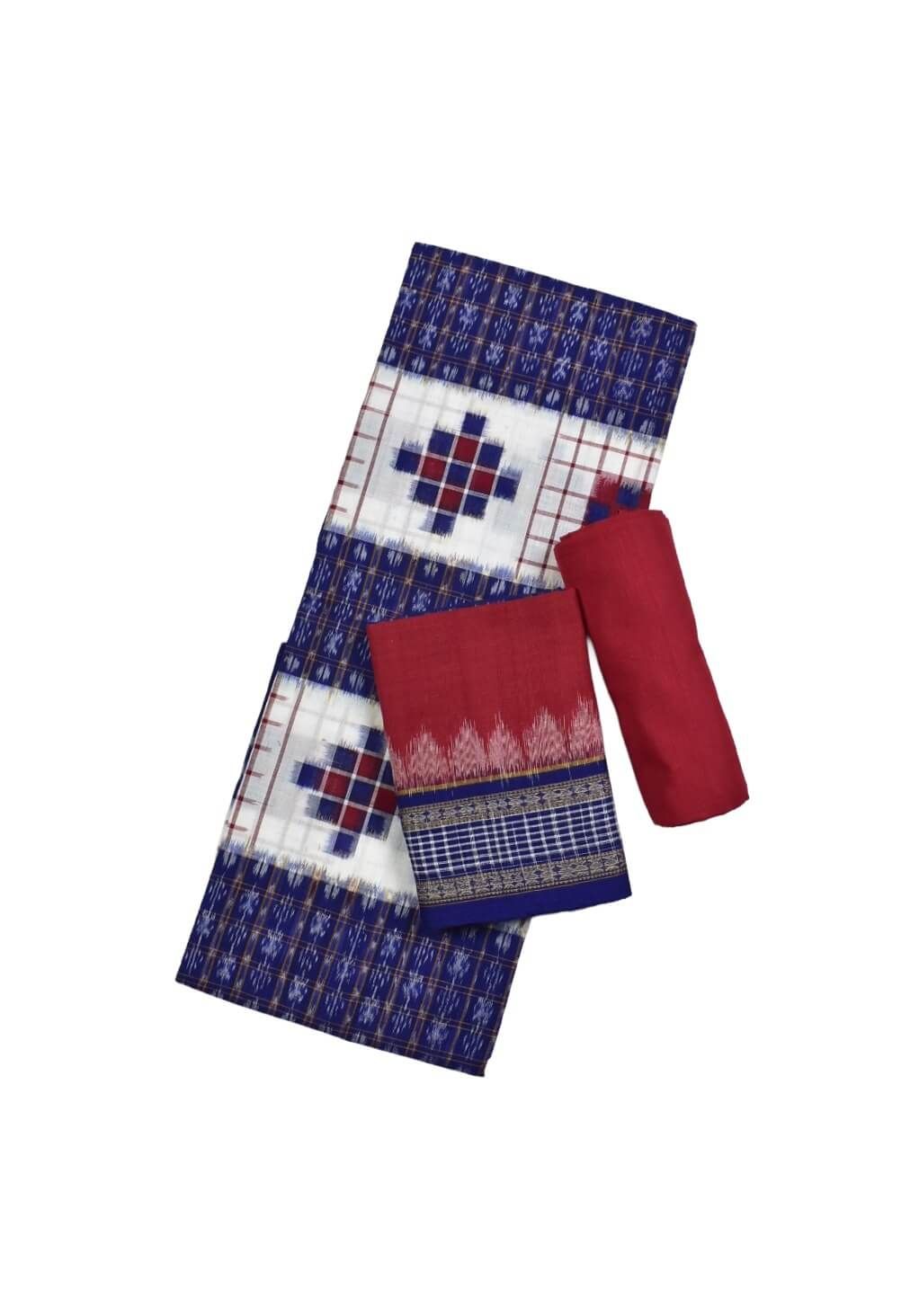 Blue Colour Pasapali Design Sambalpuri Handloom Cotton Dress Materials