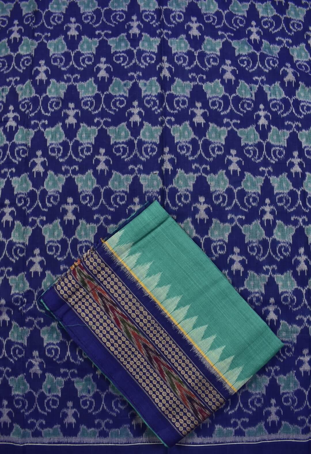 Blue Colour Pasapali Design Sambalpuri Handloom Cotton Dress Materials - Image 3