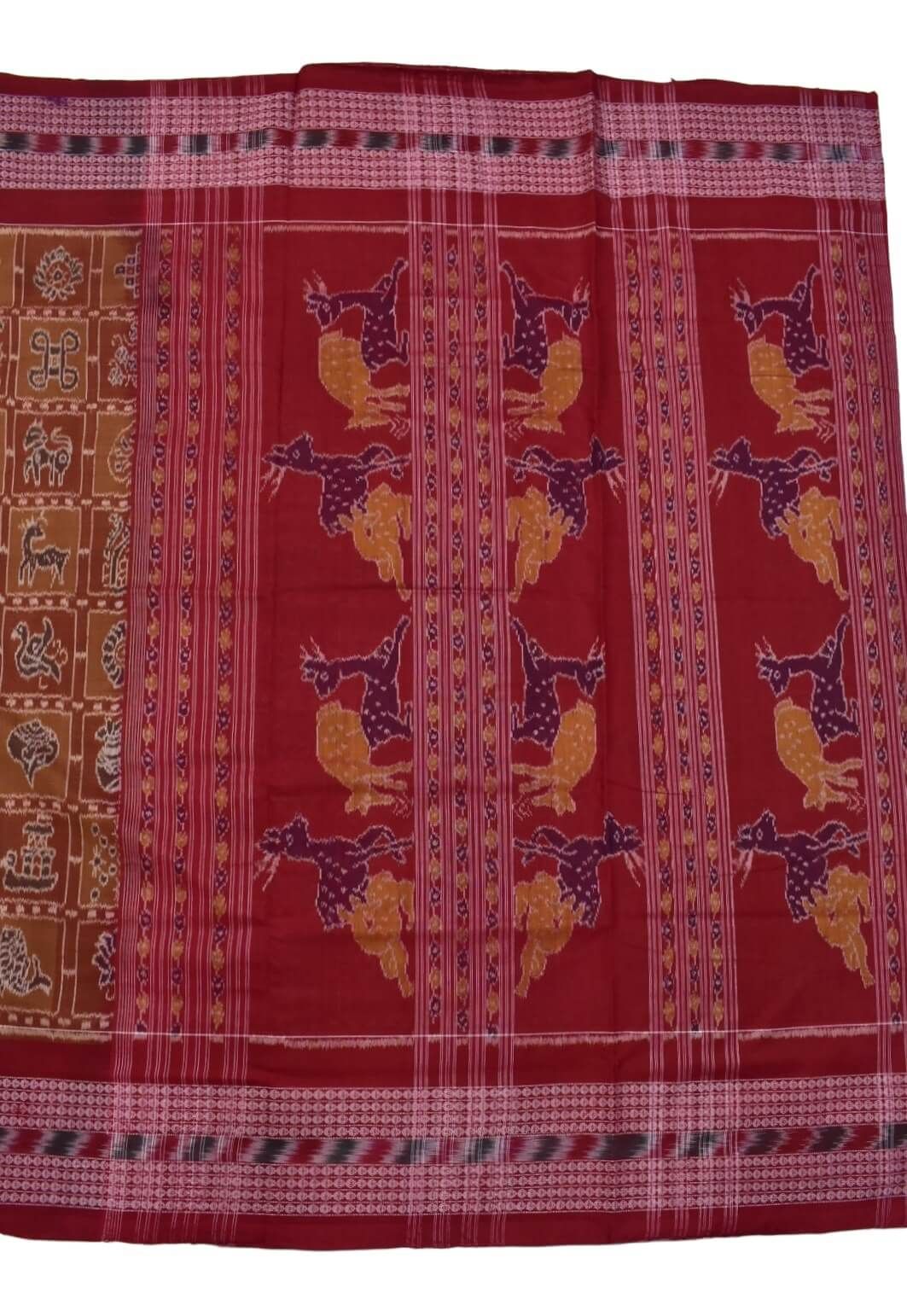Mustard Colour Double Border Sambalpuri Handloom Bandha Cotton Saree - Image 2