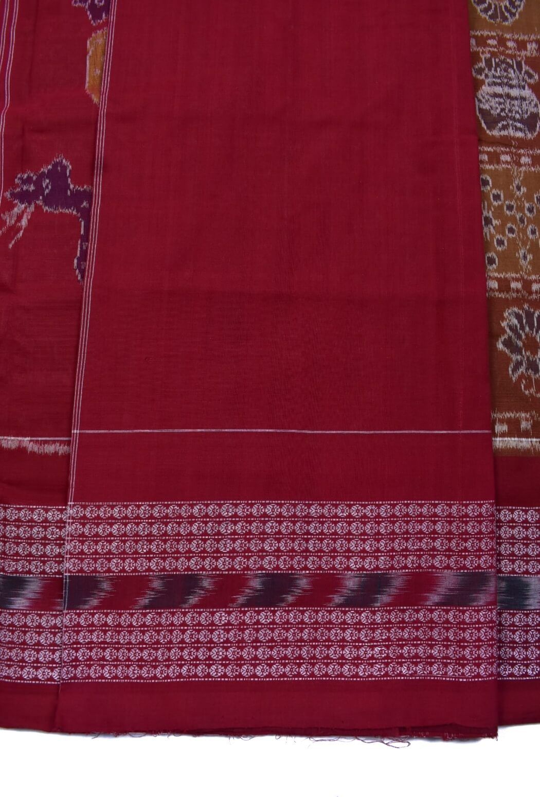 Mustard Colour Double Border Sambalpuri Handloom Bandha Cotton Saree - Image 5