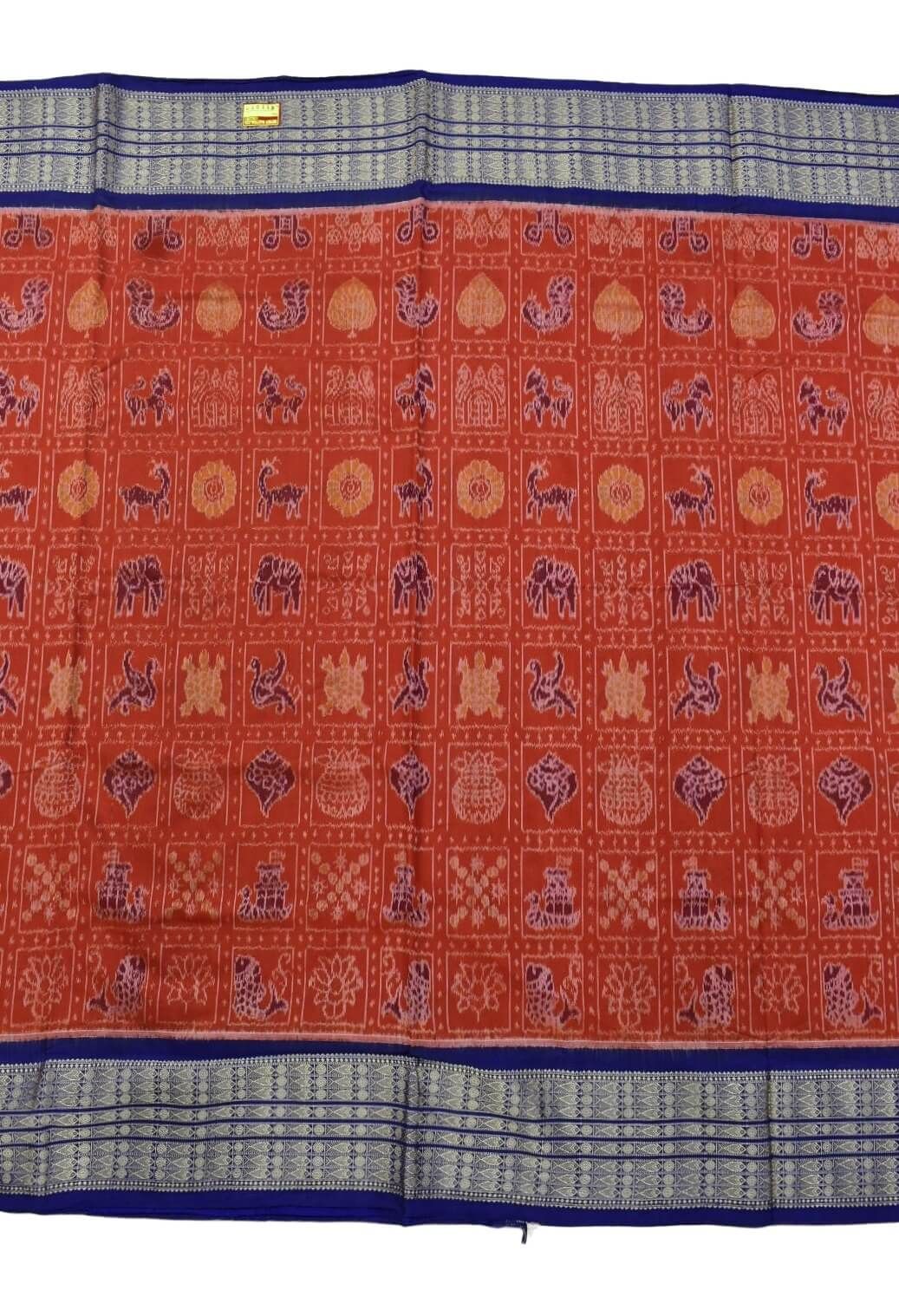 Orange Colour Nabakothi Design Sambalpuri Handloom Cotton Saree
