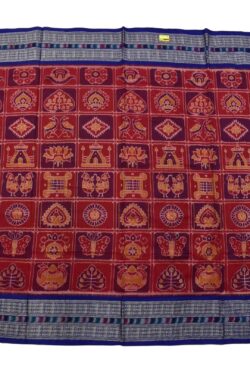 Red Colour Nabakothi Design Sambalpuri Handloom Bandha Cotton Saree