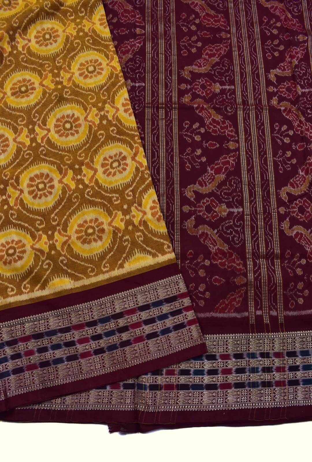 Yellow Colour Sambalpuri Handloom Cotton Saree - Image 3