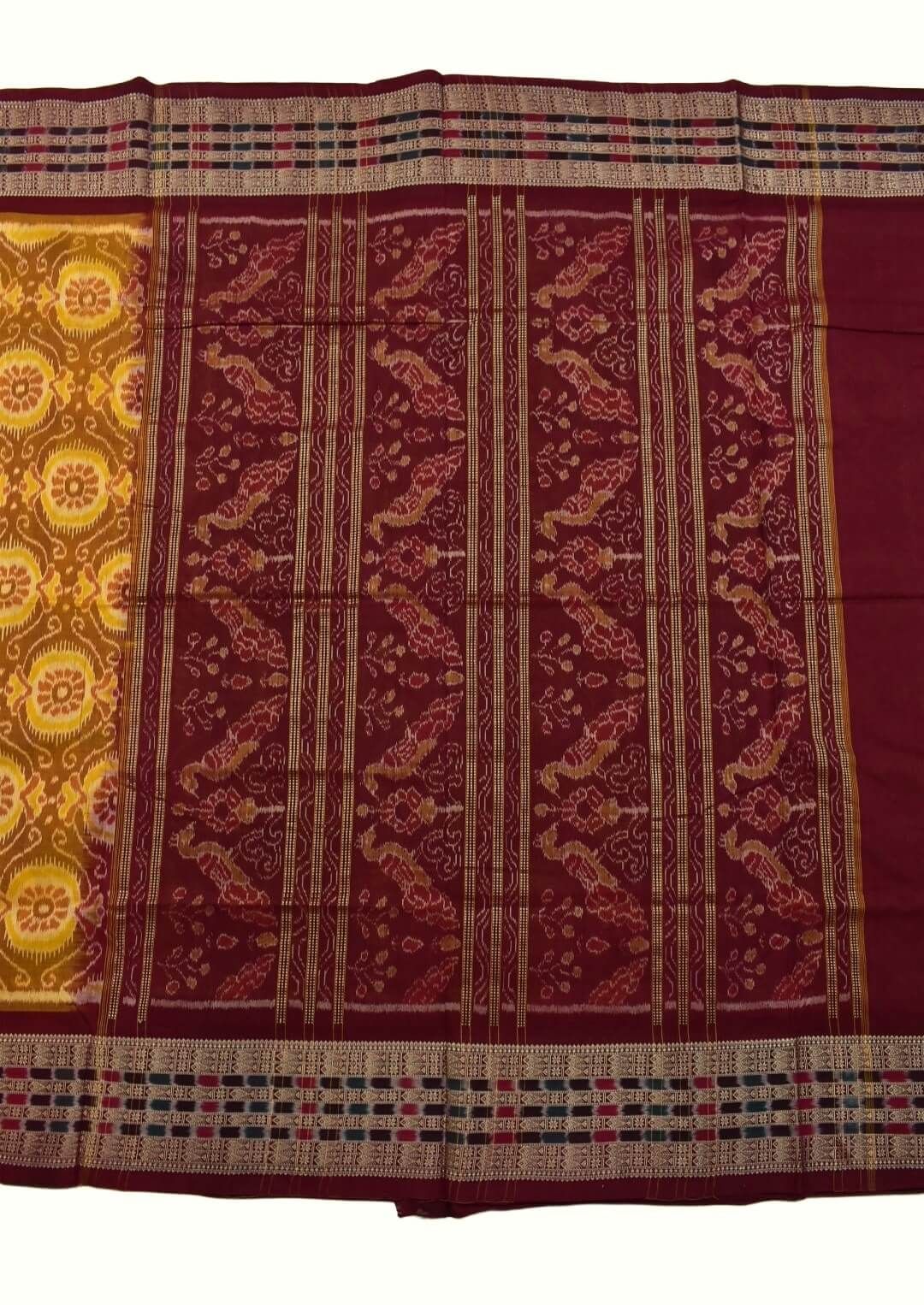 Yellow Colour Sambalpuri Handloom Cotton Saree - Image 2