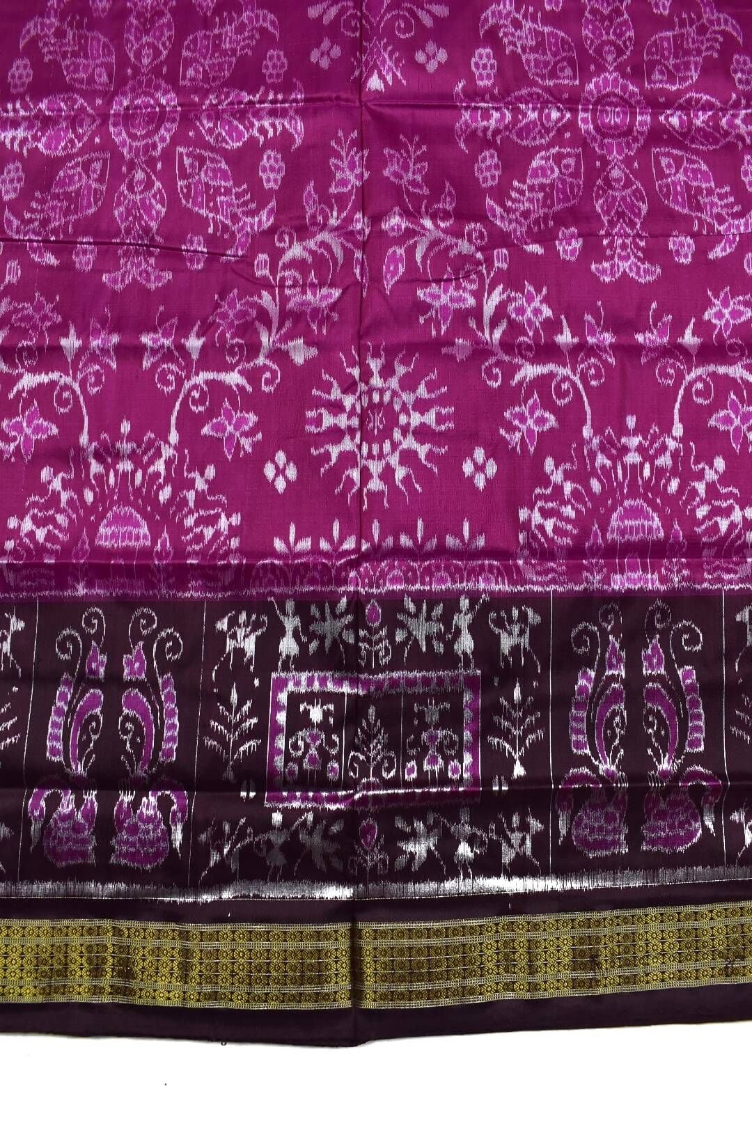 Pink-Coffe Combination Sambalpuri Handloom Half Tissue Silk Saree - Image 4