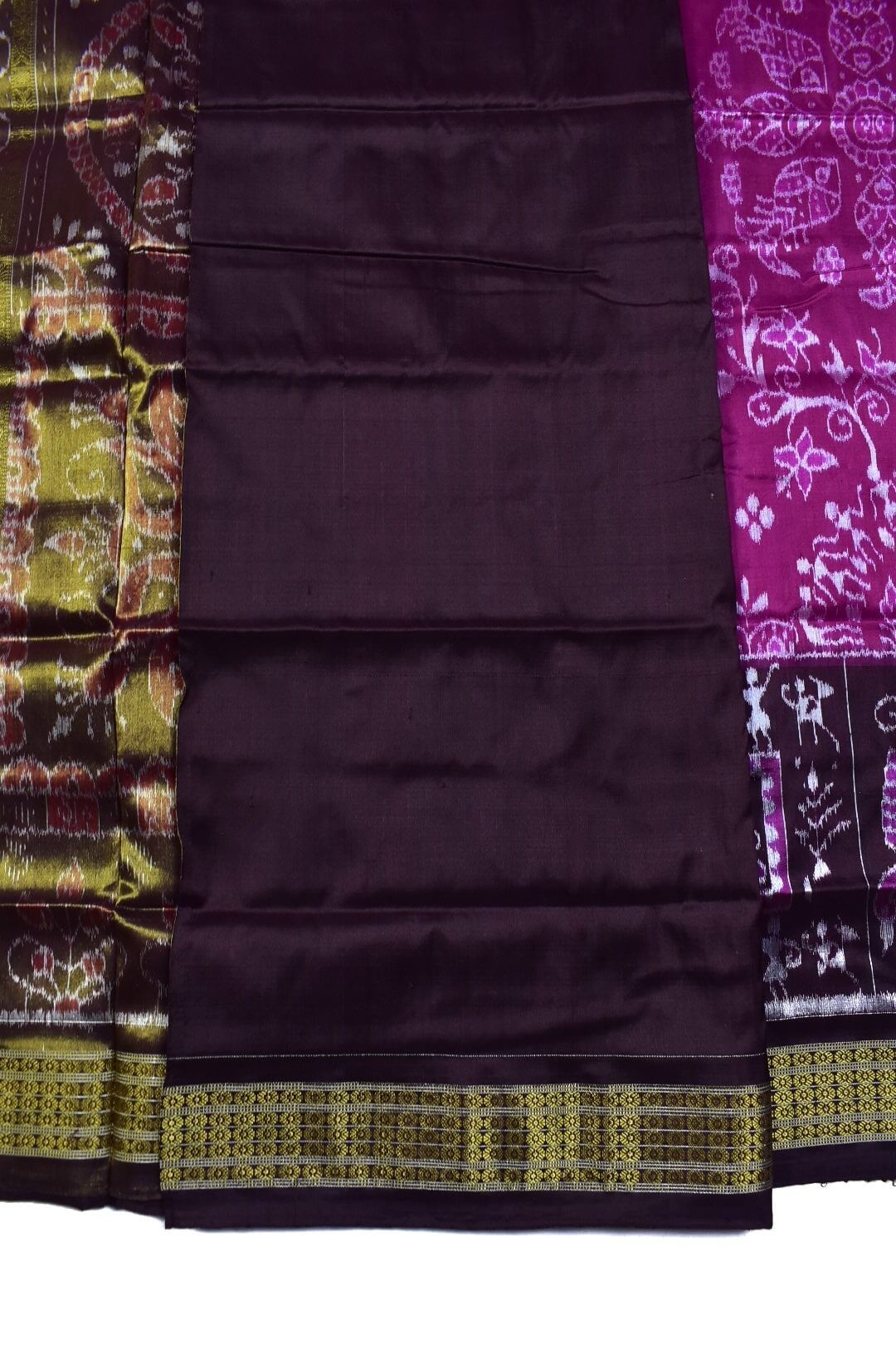 Pink-Coffe Combination Sambalpuri Handloom Half Tissue Silk Saree - Image 5