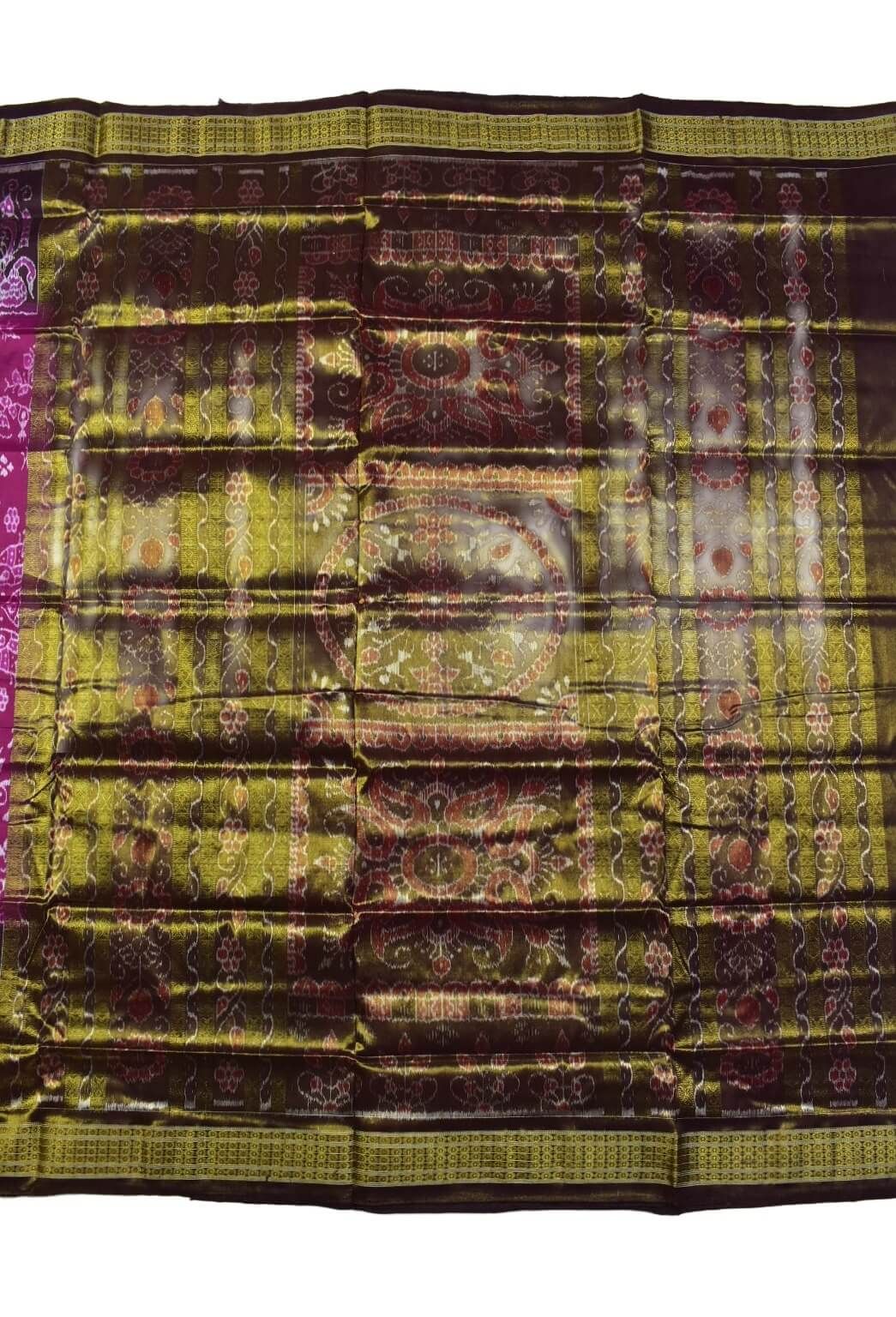 Pink-Coffe Combination Sambalpuri Handloom Half Tissue Silk Saree - Image 2