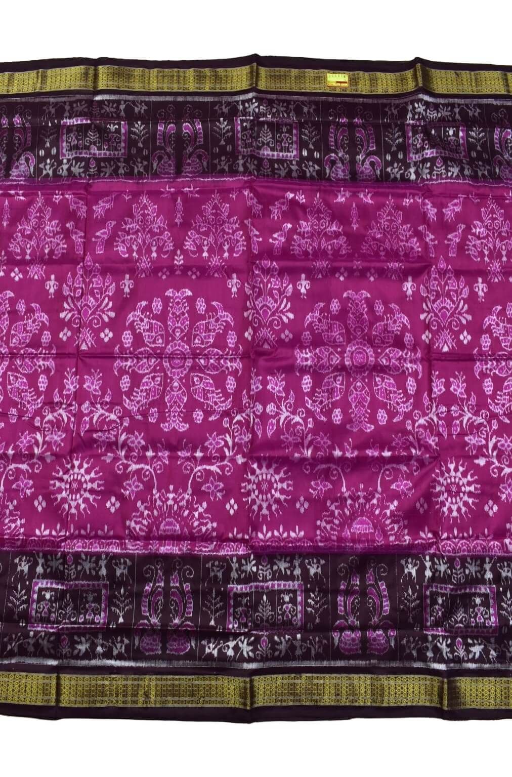 Pink-Coffe Combination Sambalpuri Handloom Half Tissue Silk Saree
