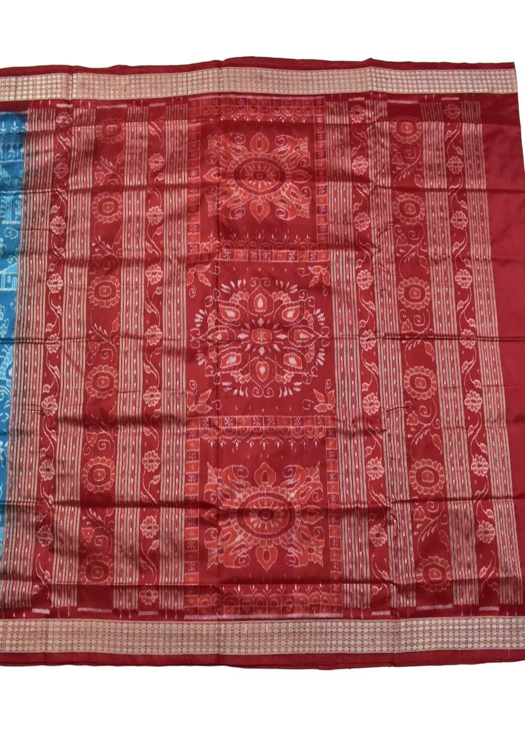 Sky Colour Tribal Design Sambalpuri Handloom Bandha Silk Saree - Image 2