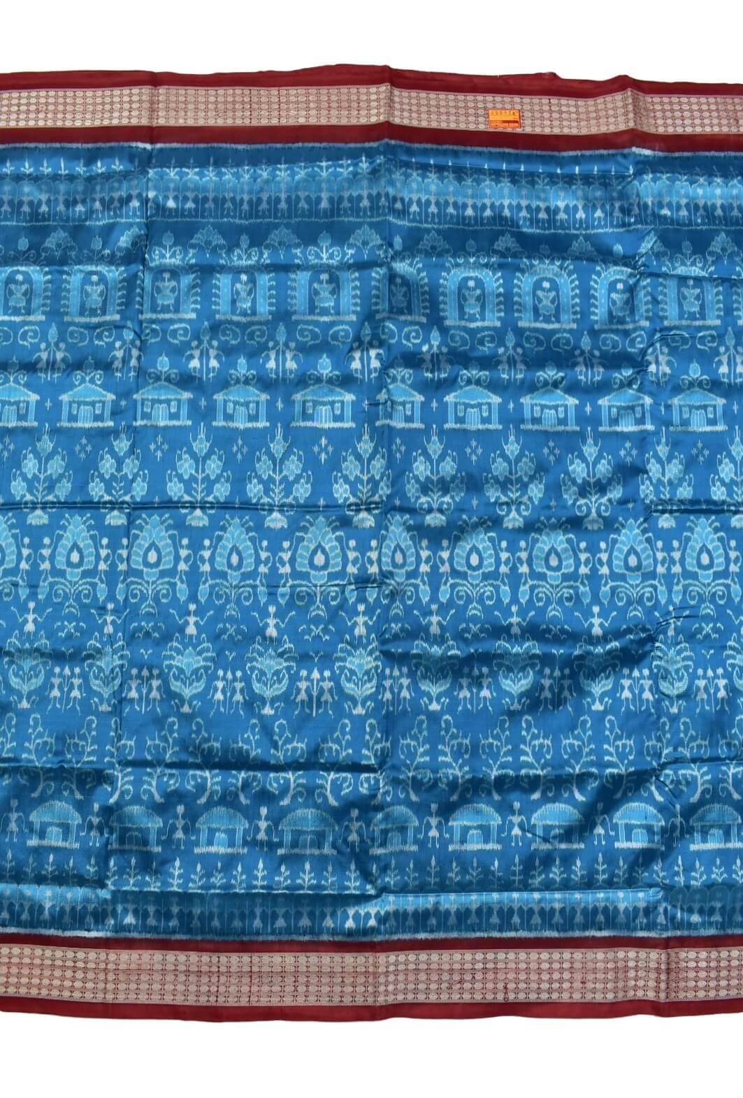 Sky Colour Tribal Design Sambalpuri Handloom Bandha Silk Saree