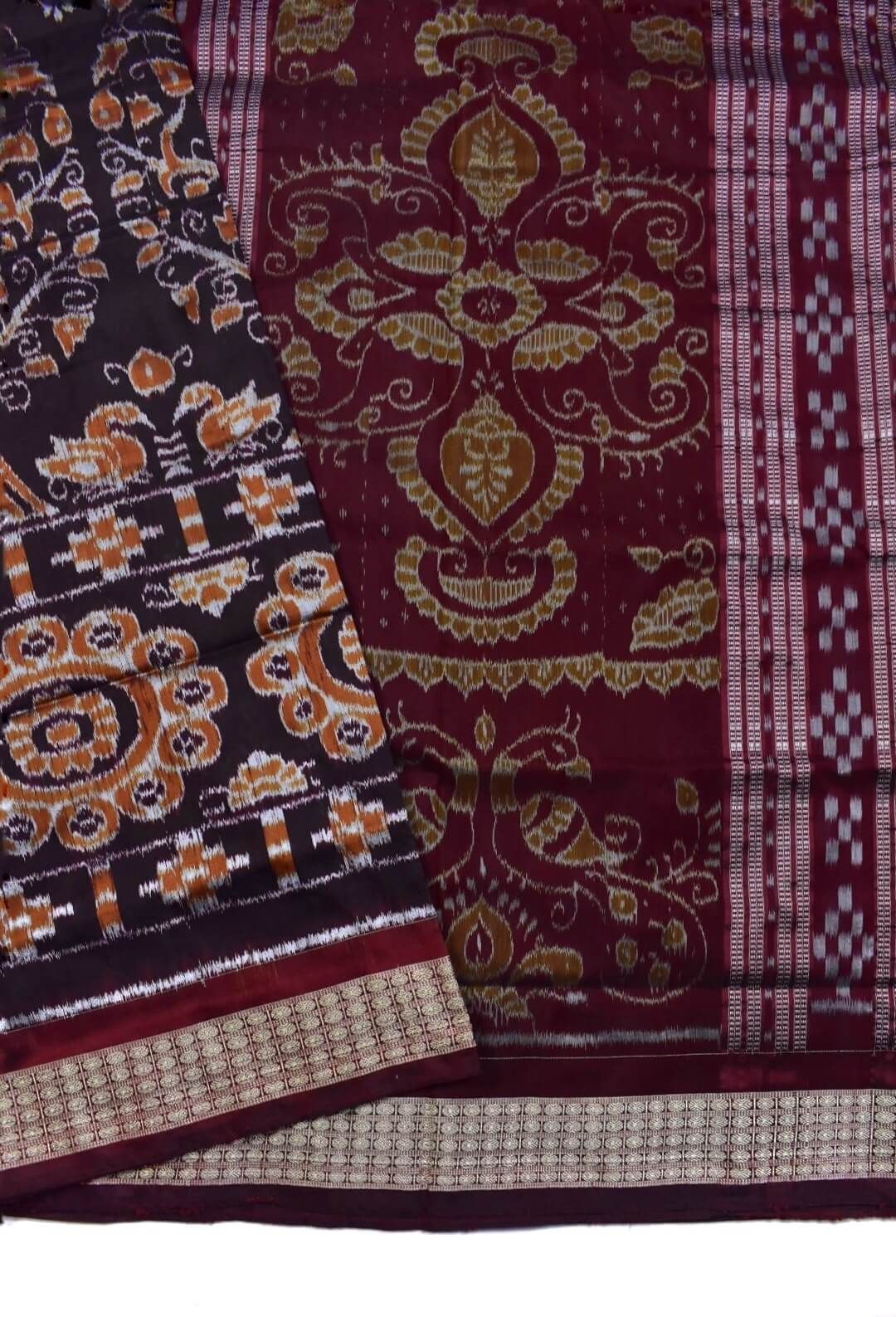 Coffe Colour Sambalpuri Handloom Bandha Silk Saree - Image 3