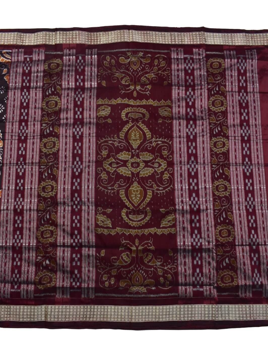 Coffe Colour Sambalpuri Handloom Bandha Silk Saree - Image 2