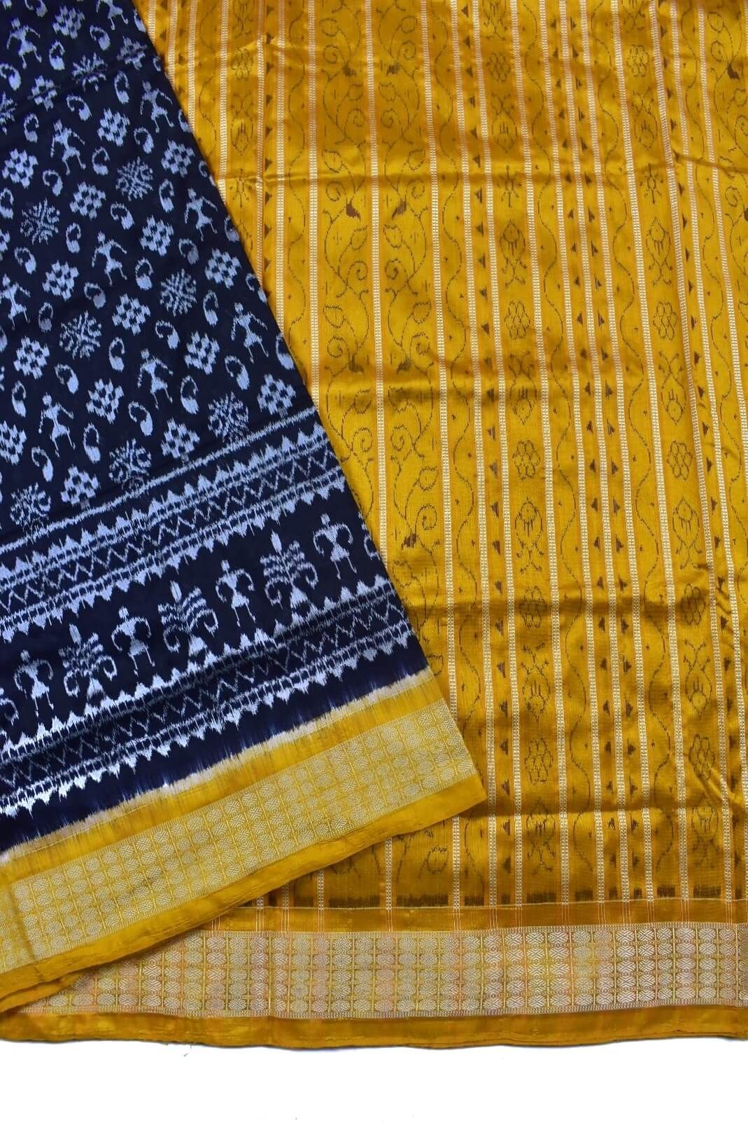 Black Colour Sambalpuri Handloom Bandha Silk Saree - Image 3