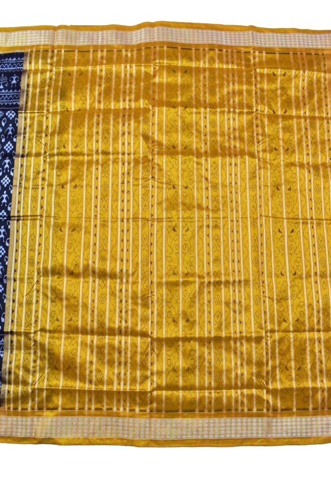 Black Colour Sambalpuri Handloom Bandha Silk Saree - Image 2