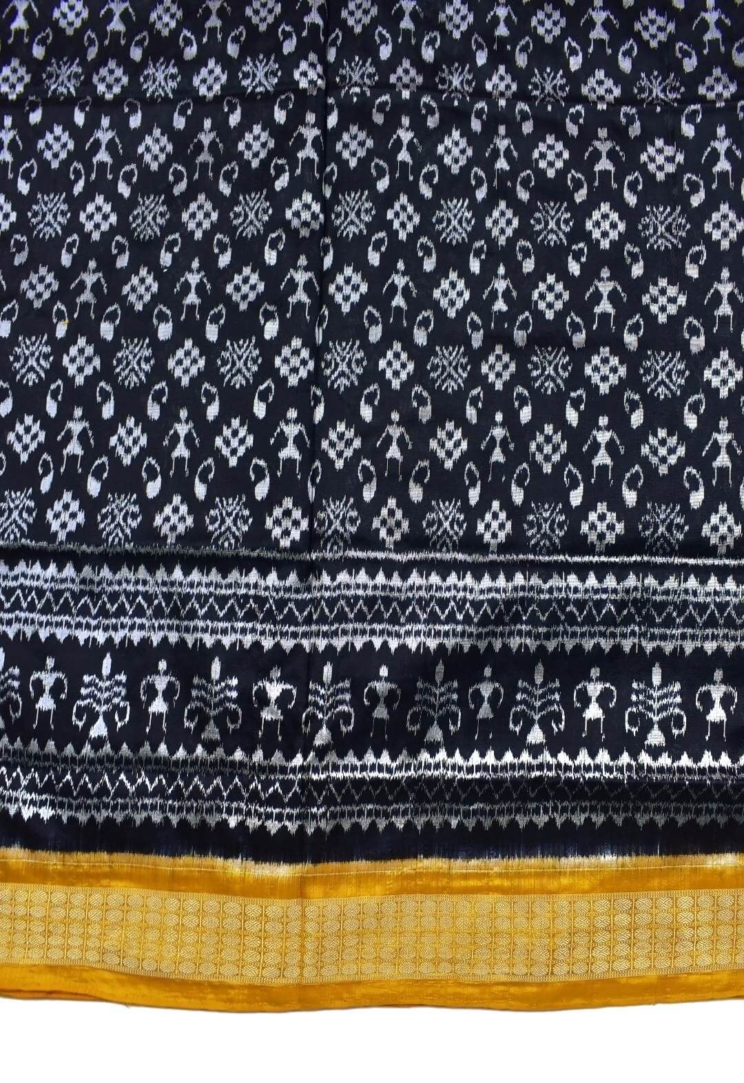 Black Colour Sambalpuri Handloom Bandha Silk Saree - Image 4