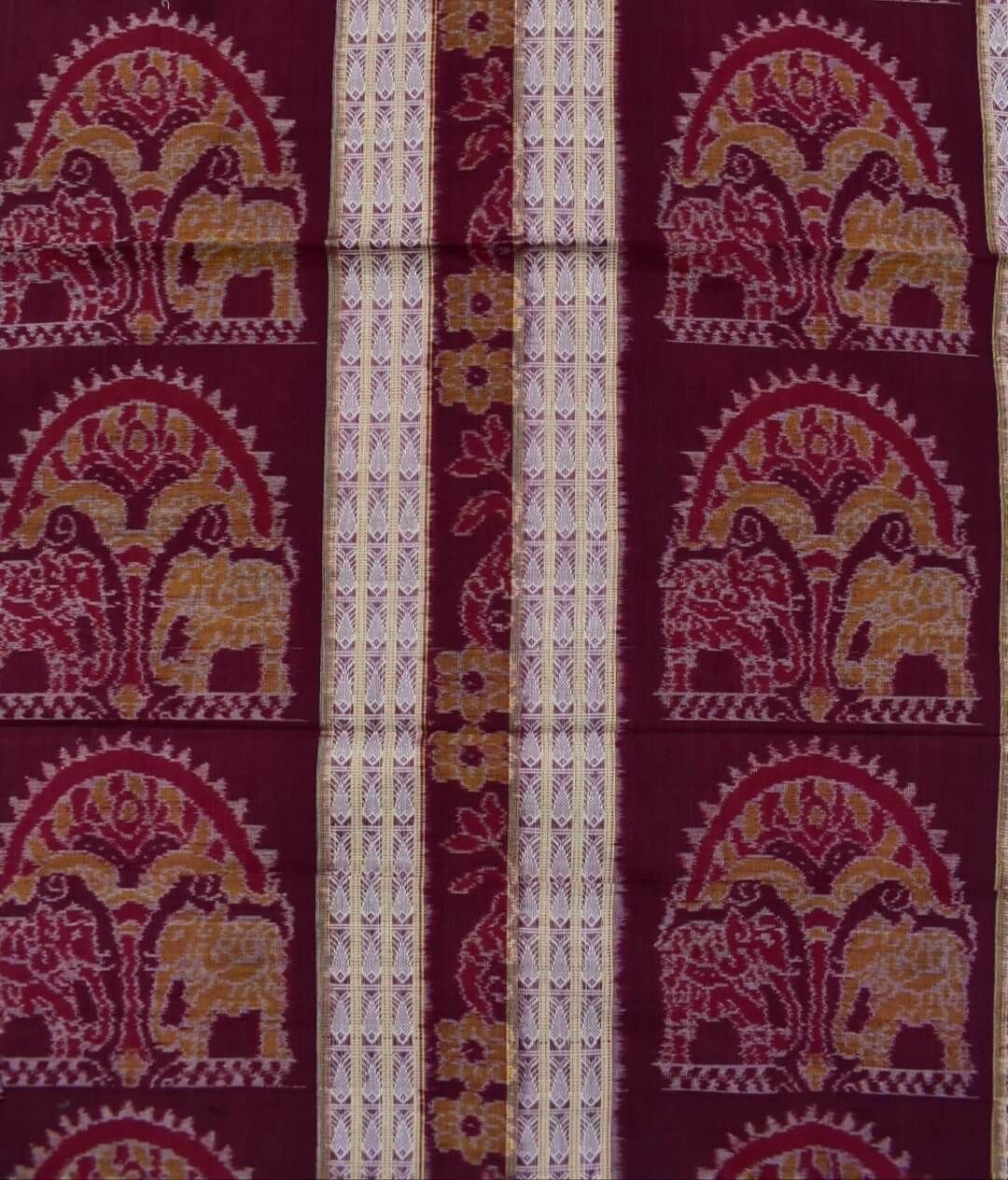 Maroon Colour Elephant Design Sambalpuri Handloom Cotton Dress Materials - Image 5