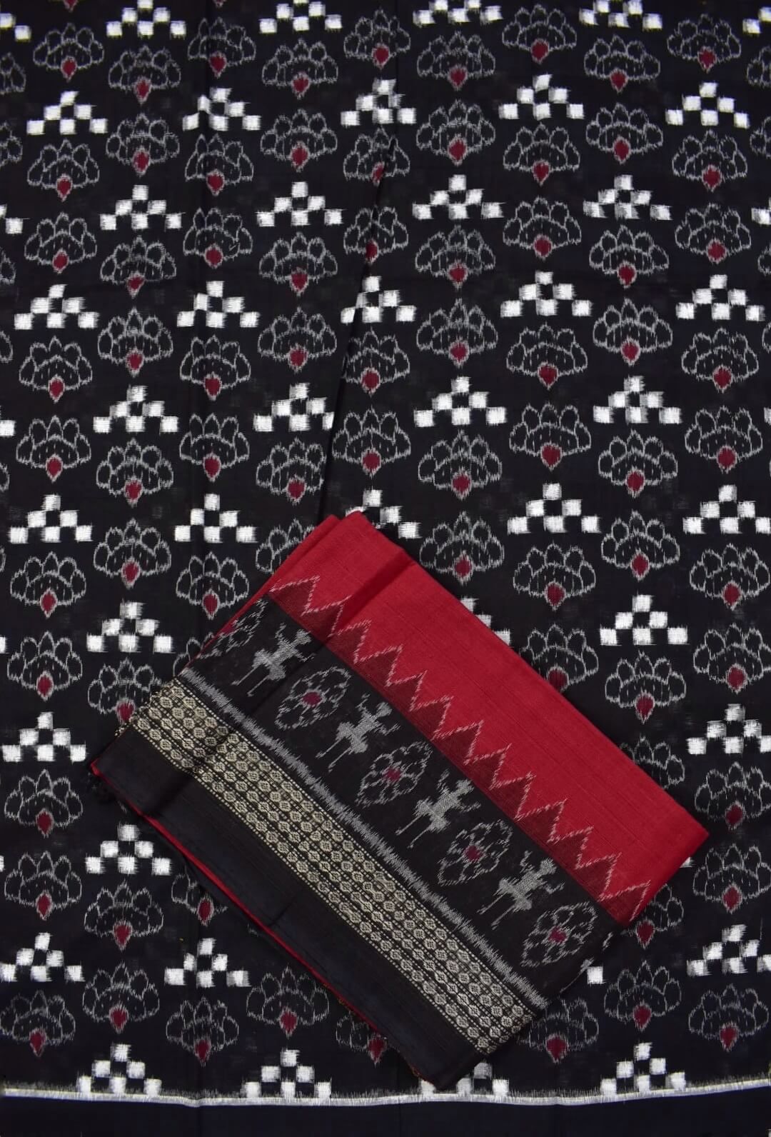 Black Colour Pasapali Design Sambalpuri Handloom Cotton Dress Materials - Image 3