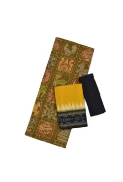 Yellow Colour Pasapali Design Sambalpuri Handloom Cotton Dress Materials