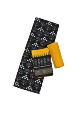 Black Colour Pasapali Design Sambalpuri Handloom Cotton Dress Materials