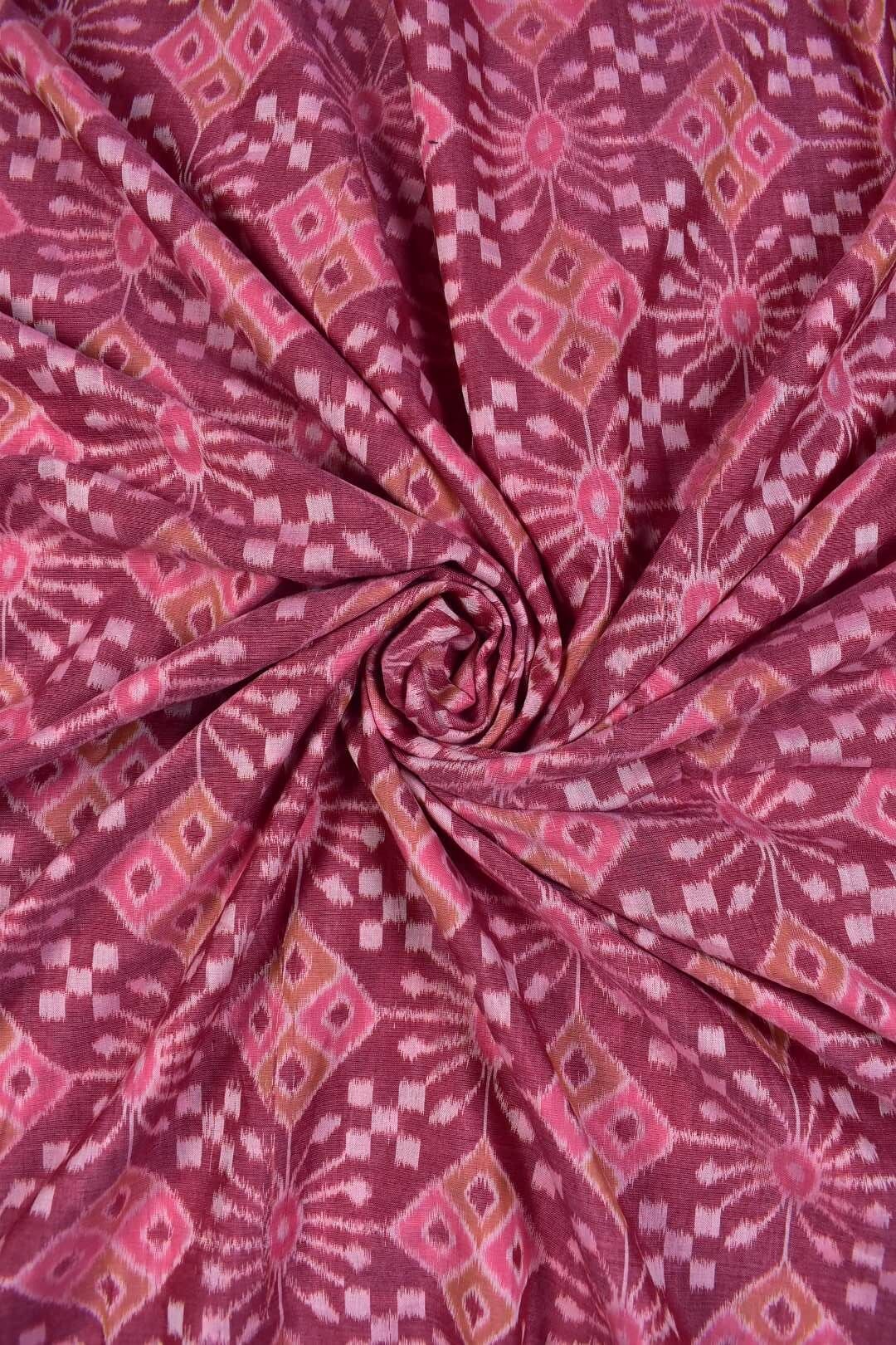 Baby Pink Colour Sambalpuri Handloom Cotton Fabrics