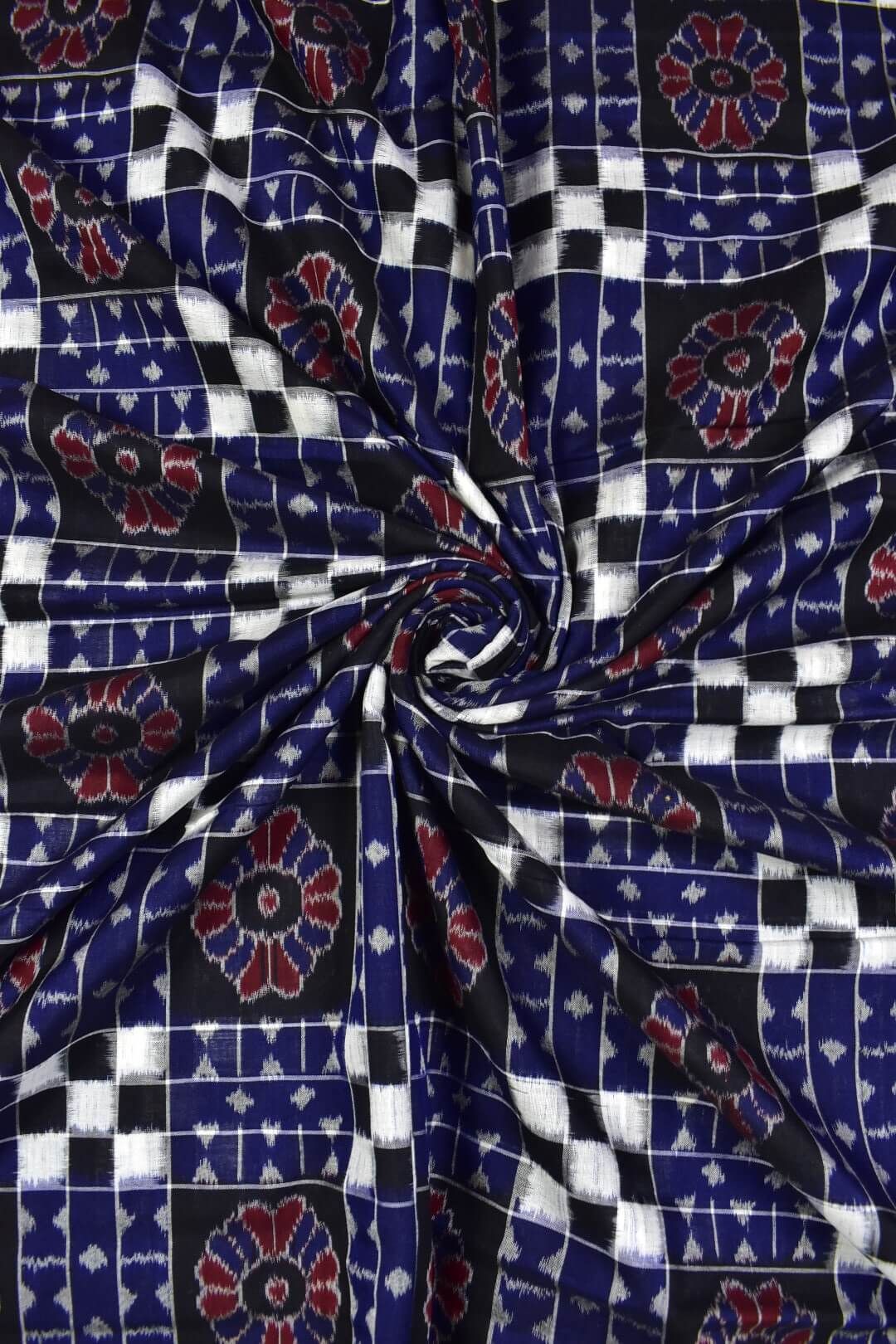 Blue-Black Combination Sambalpuri Handloom Utkallaxmi Cotton fabrics