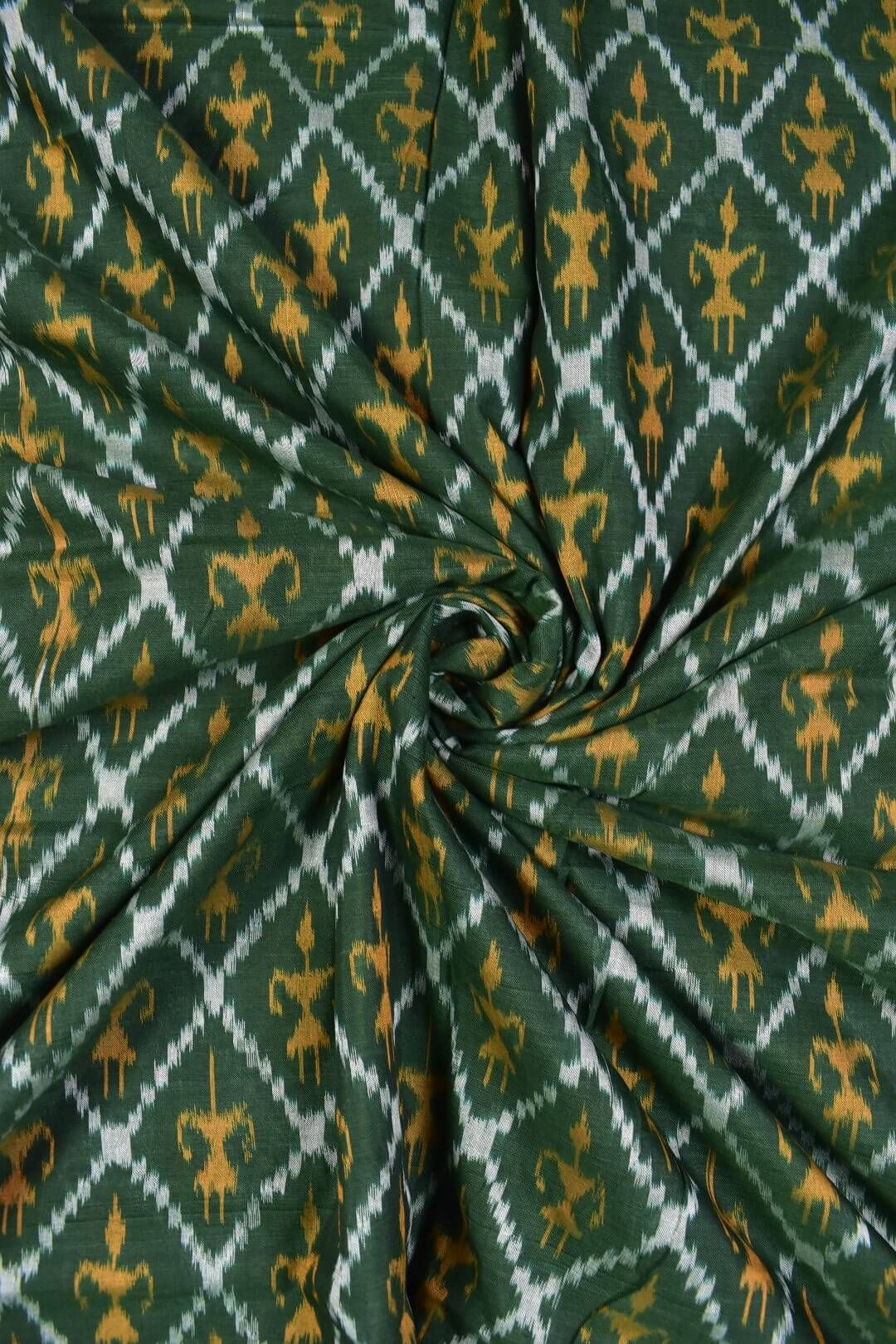 Green Colour Tribal Design Sambalpuri Handloom Cotton Fabrics