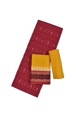 Red Colour Pasapali Design Sambalpuri Handloom Cotton Dress Materials