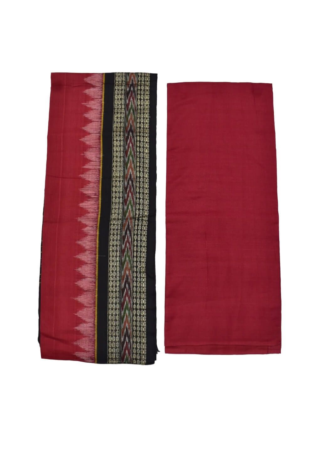 Red Colour Pasapali Design Sambalpuri Handloom Cotton Dress Materials (Copy) - Image 2