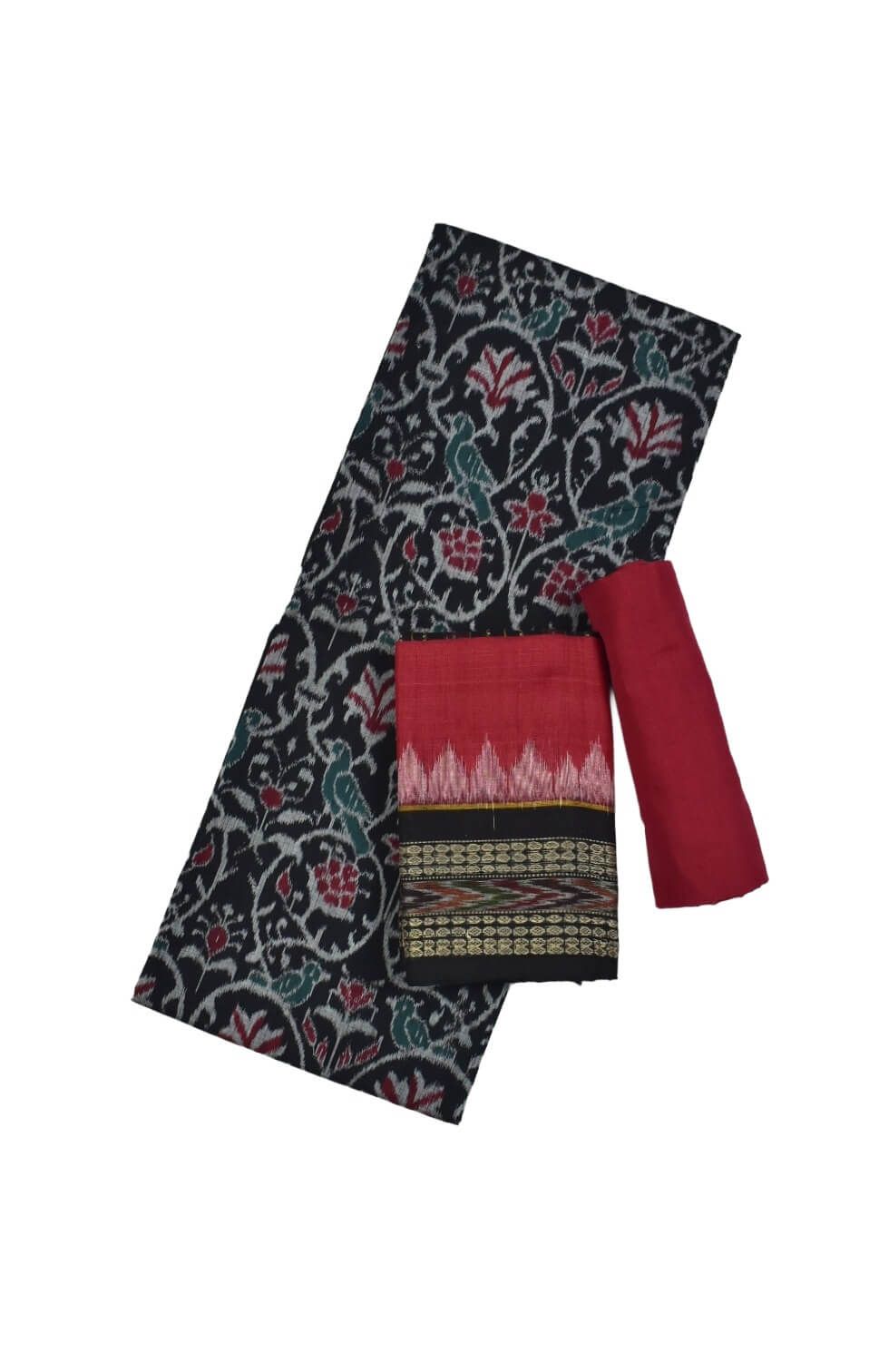 Red Colour Pasapali Design Sambalpuri Handloom Cotton Dress Materials (Copy)
