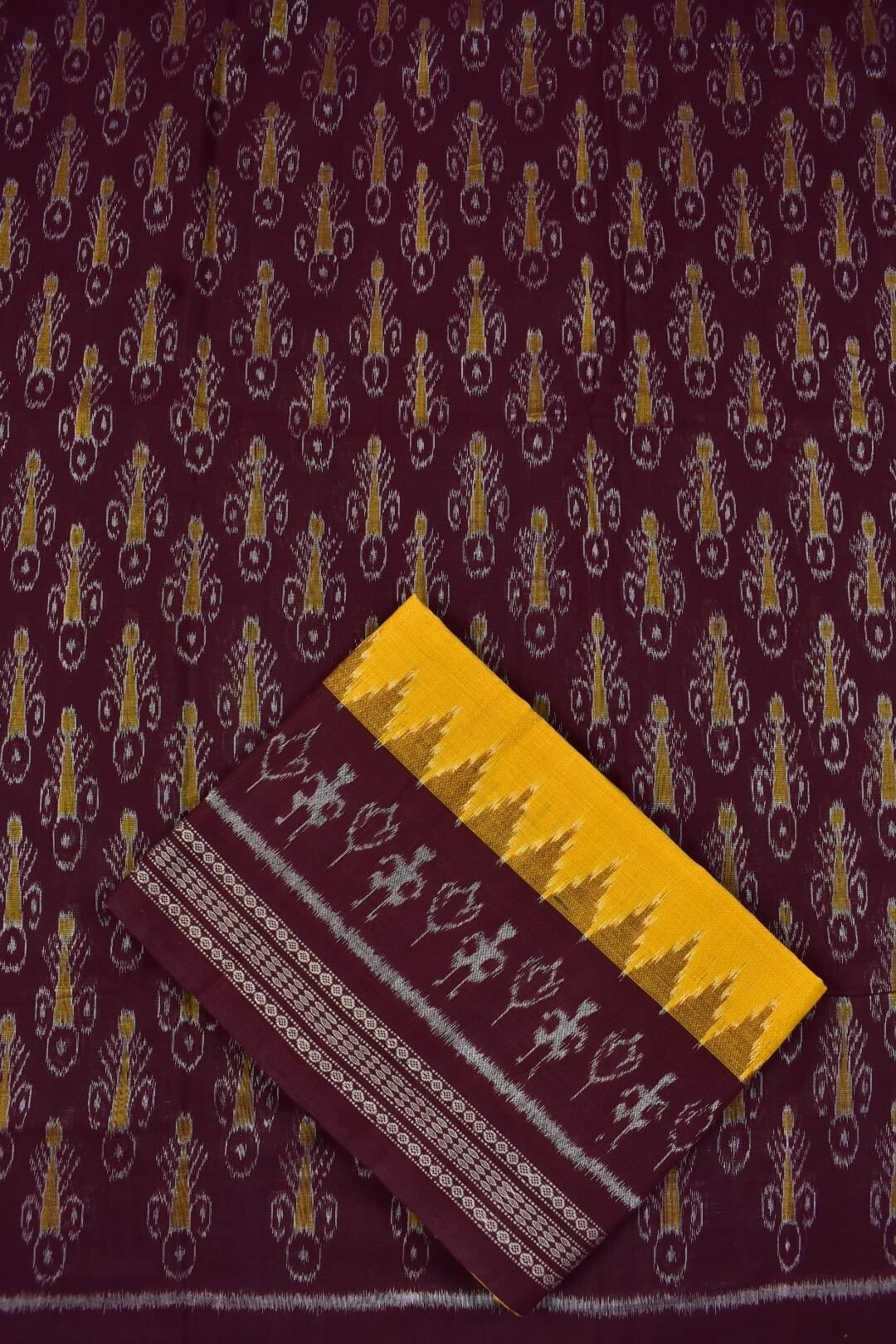 Maroon Colour Pasapali Design Sambalpuri Handloom Cotton Dress Materials - Image 3
