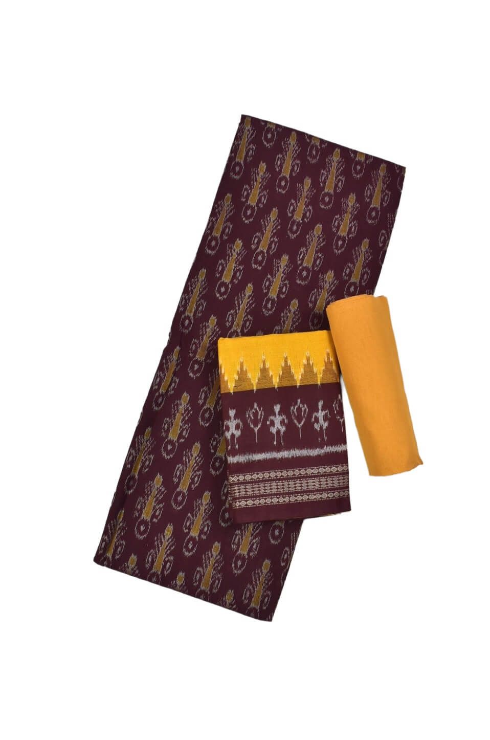 Maroon Colour Pasapali Design Sambalpuri Handloom Cotton Dress Materials
