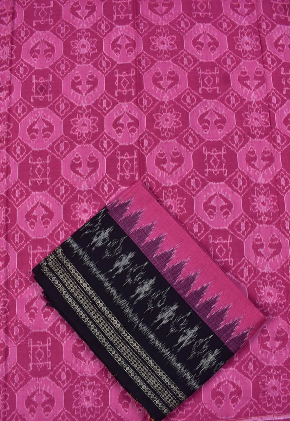 Pink Colour Pasapali Design Sambalpuri Handloom Cotton Dress Materials - Image 3