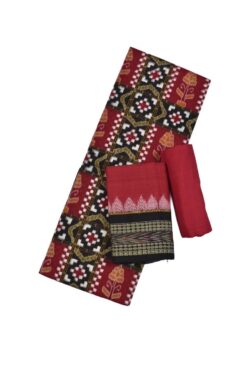 Red Colour Pasapali Design Sambalpuri Handloom Cotton Dress Materials