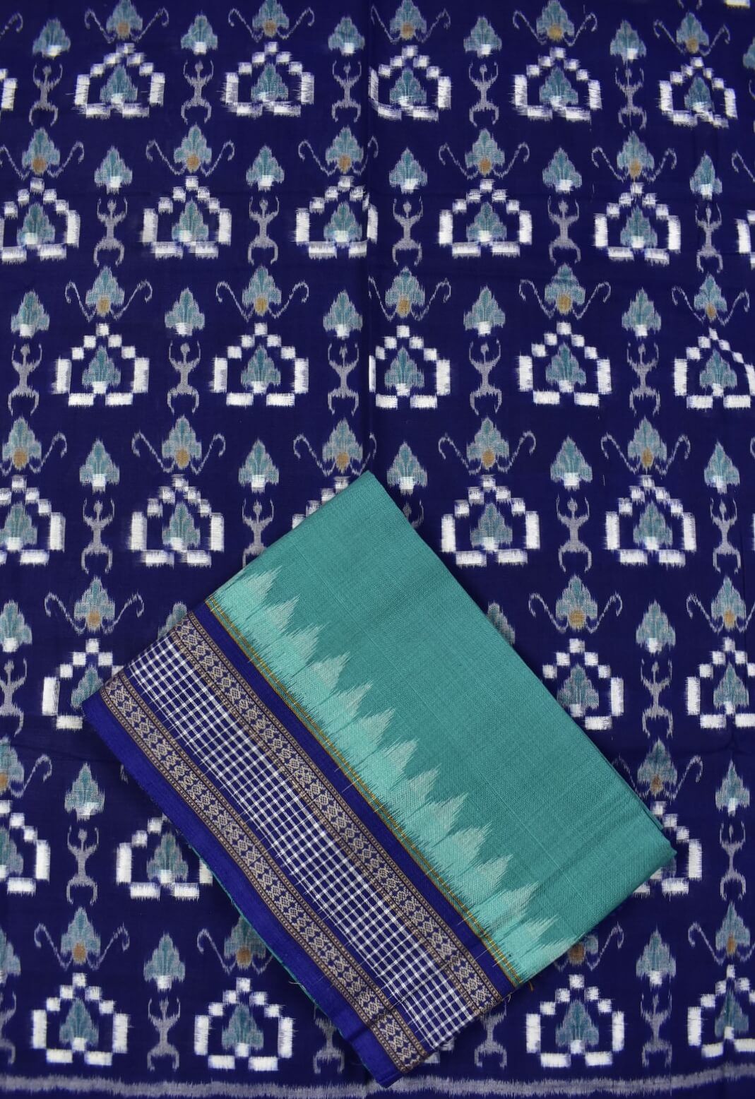 Blue Colour Pasapali Design Sambalpuri Handloom Cotton Dress Materials - Image 3