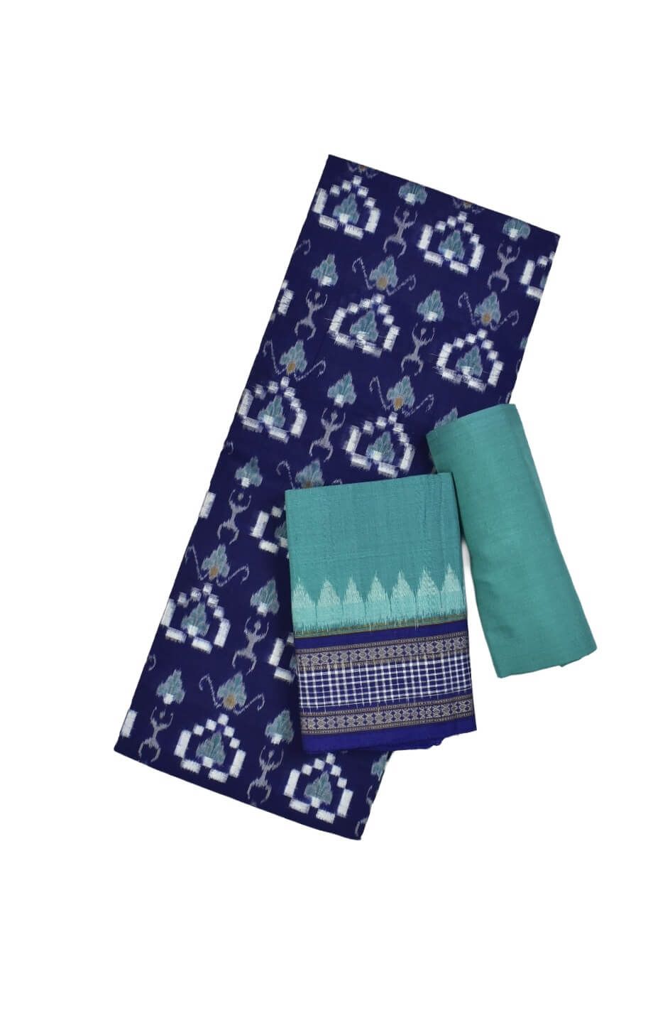 Blue Colour Pasapali Design Sambalpuri Handloom Cotton Dress Materials