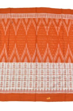 Orange - White  Colour Sambalpuri Handloom Mania Bandha Cotton Saree