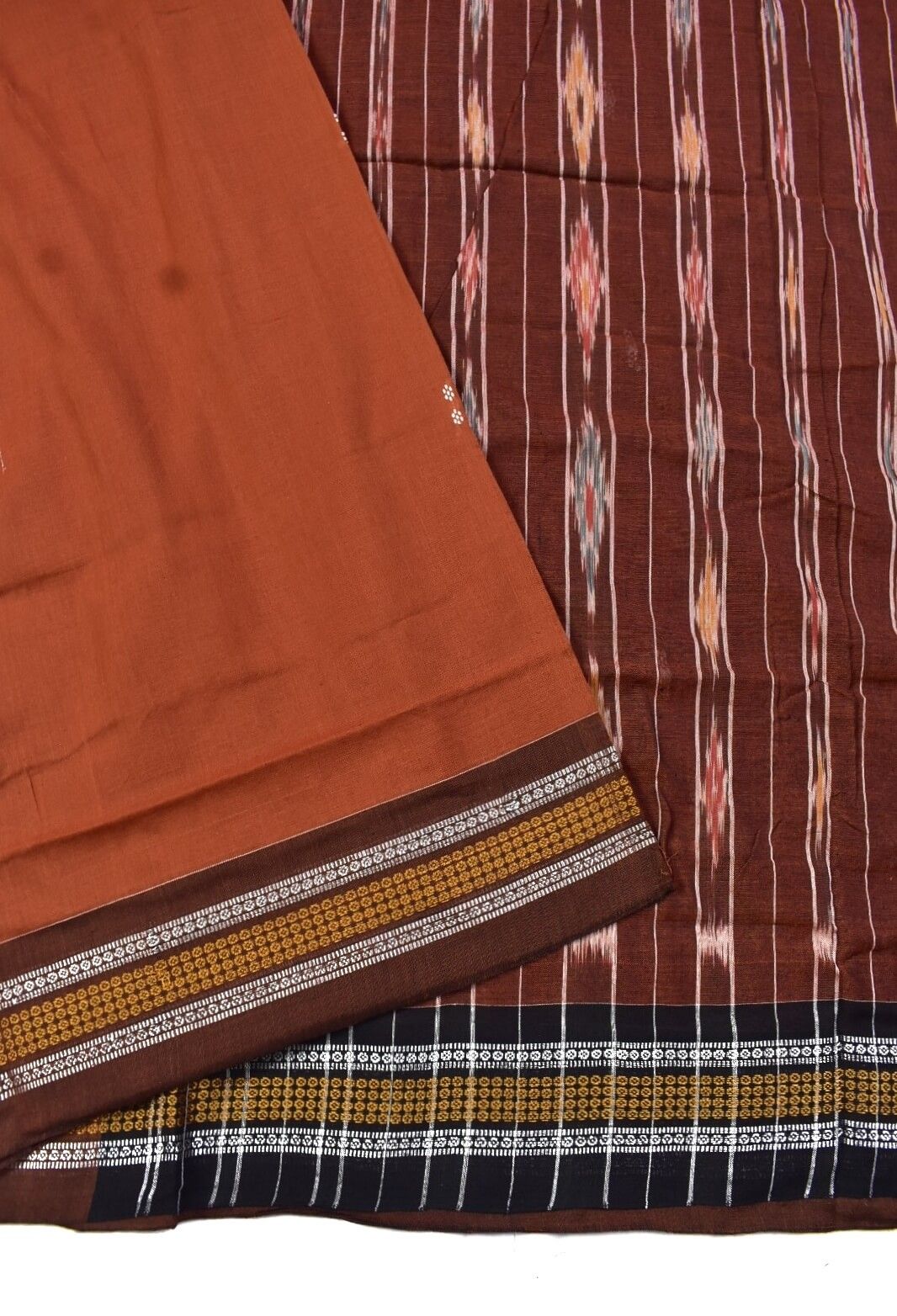 Rust Colour Sambalpuri Handloom Cotton Saree - Image 3