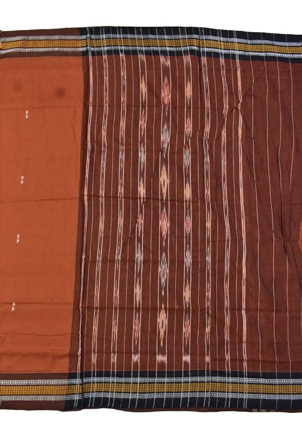 Rust Colour Sambalpuri Handloom Cotton Saree - Image 2