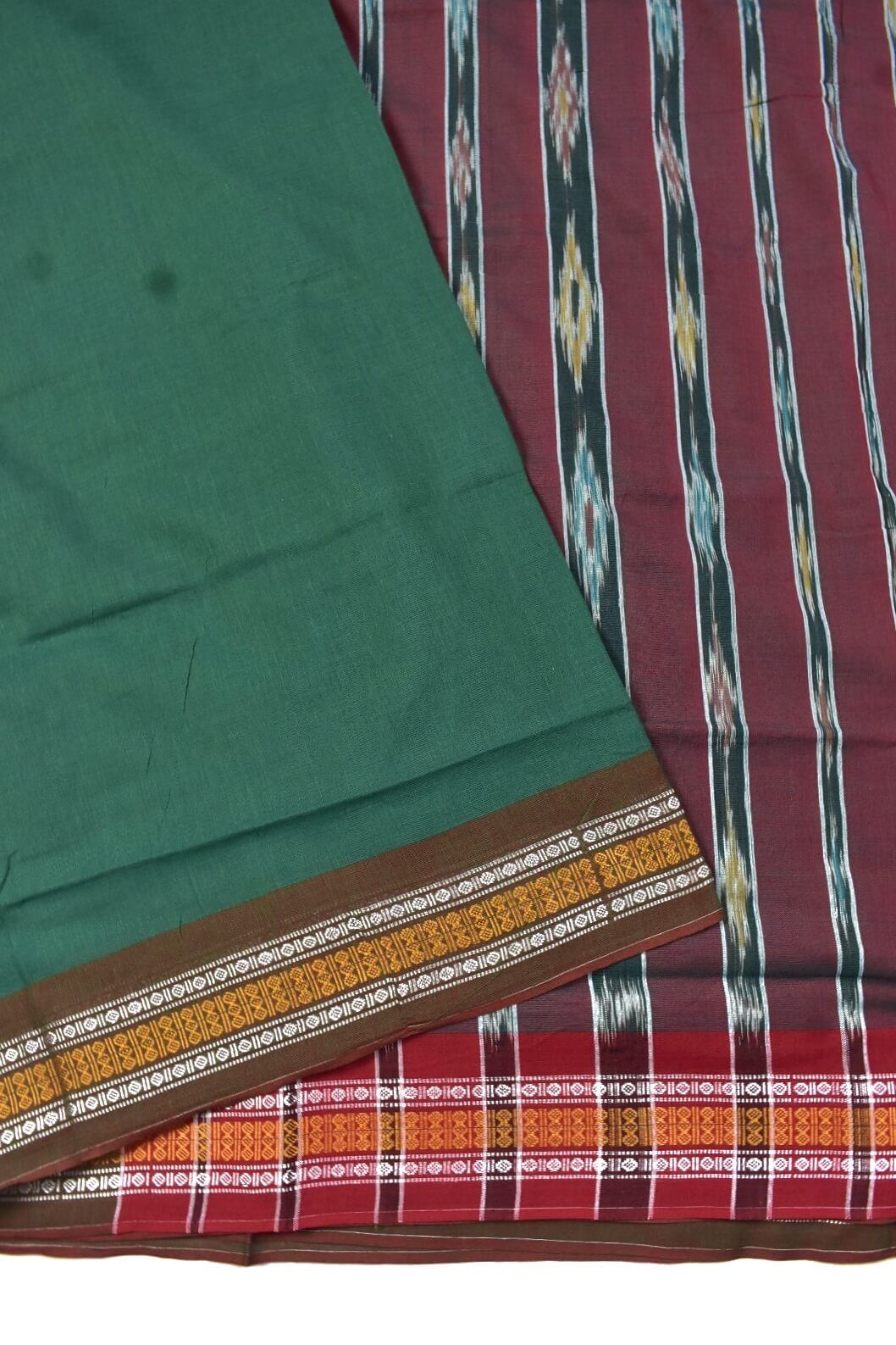 Green Colour Sambalpuri Handloom Cotton Saree - Image 3