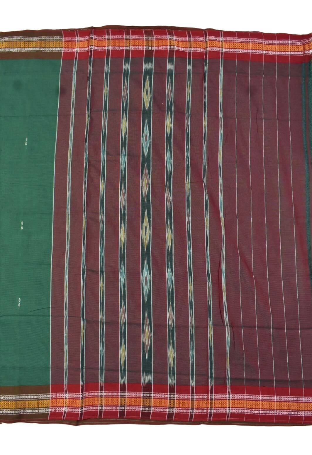 Green Colour Sambalpuri Handloom Cotton Saree - Image 2