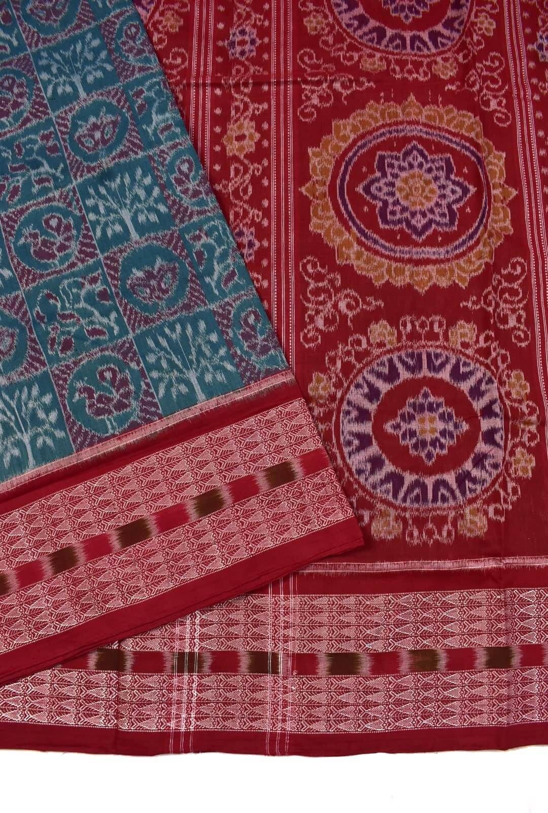 Green Colour Sambalpuri Handloom Cotton Saree - Image 3