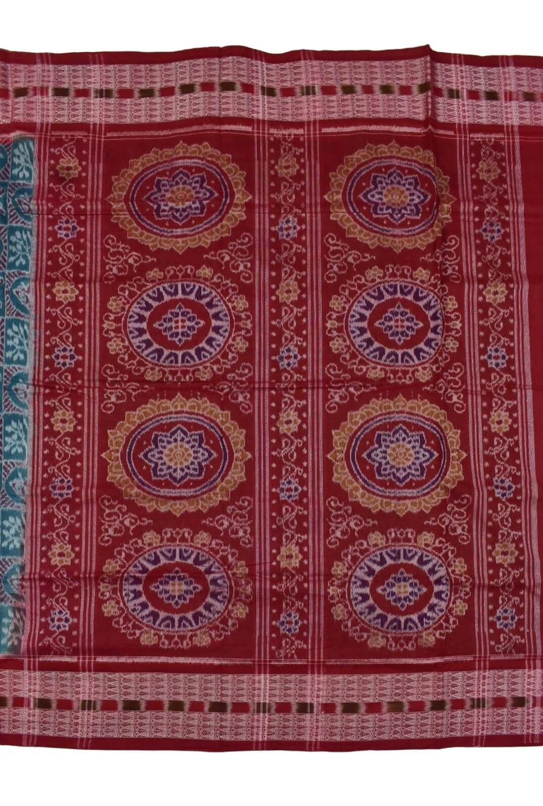 Green Colour Sambalpuri Handloom Cotton Saree - Image 2